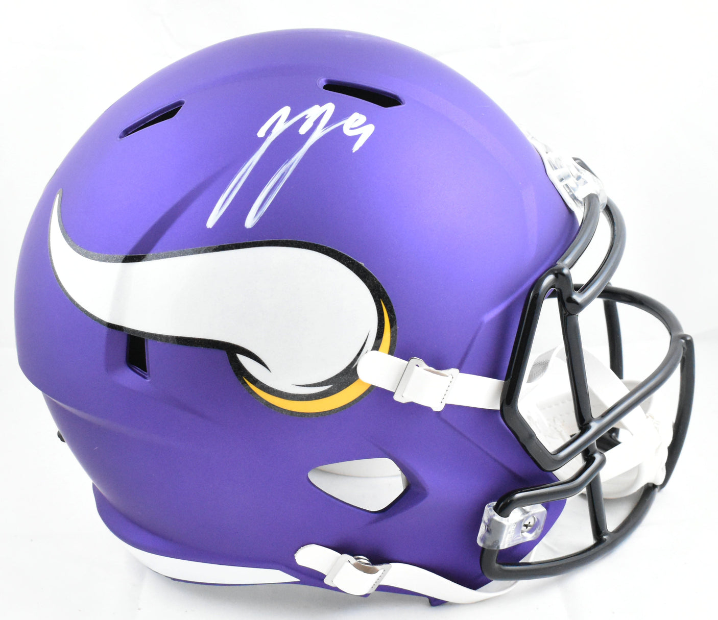 JJ McCarthy Autographed Vikings F/S Speed Helmet - Beckett W Hologram *White
