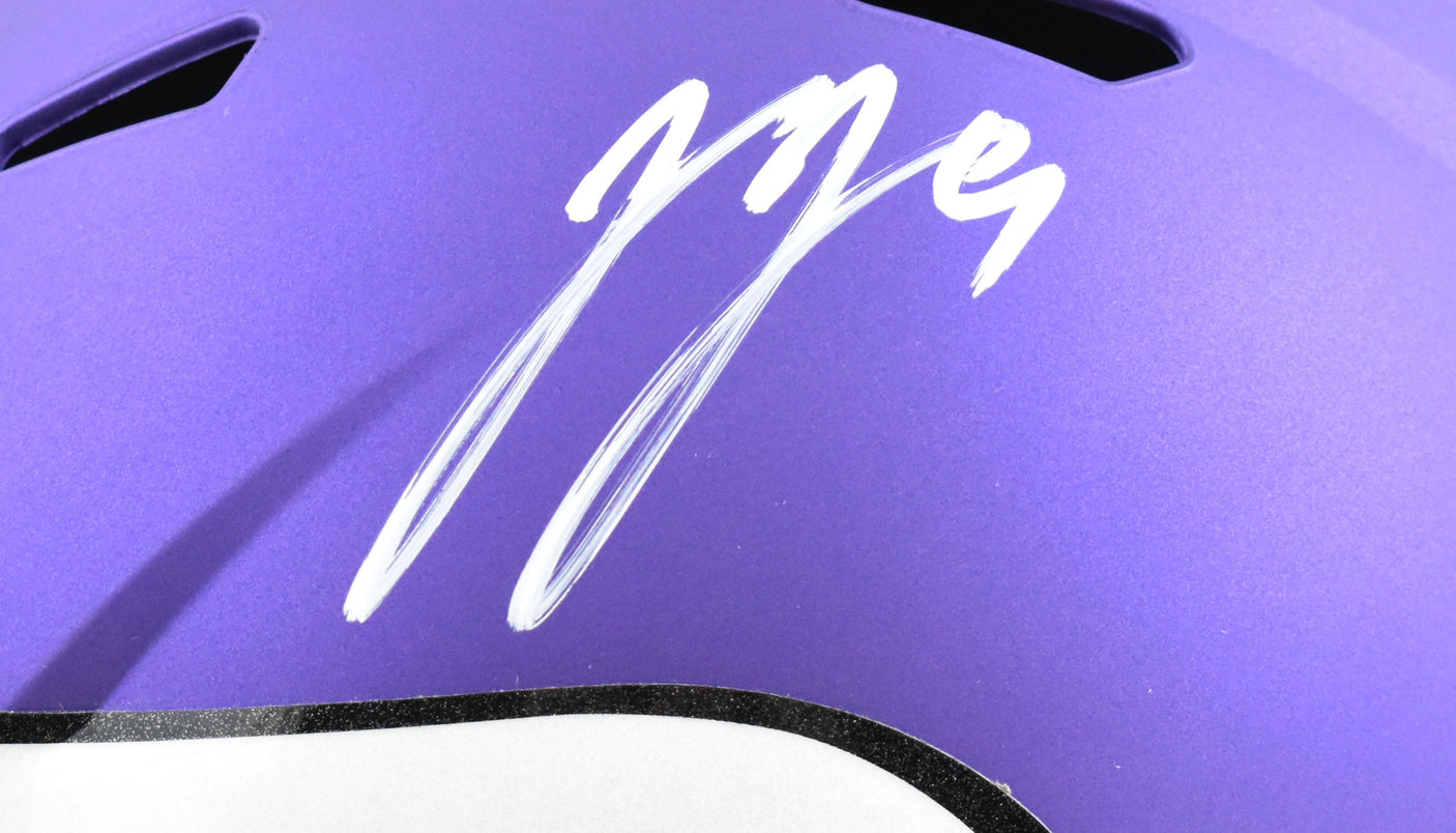 JJ McCarthy Autographed Vikings F/S Speed Helmet - Beckett W Hologram *White