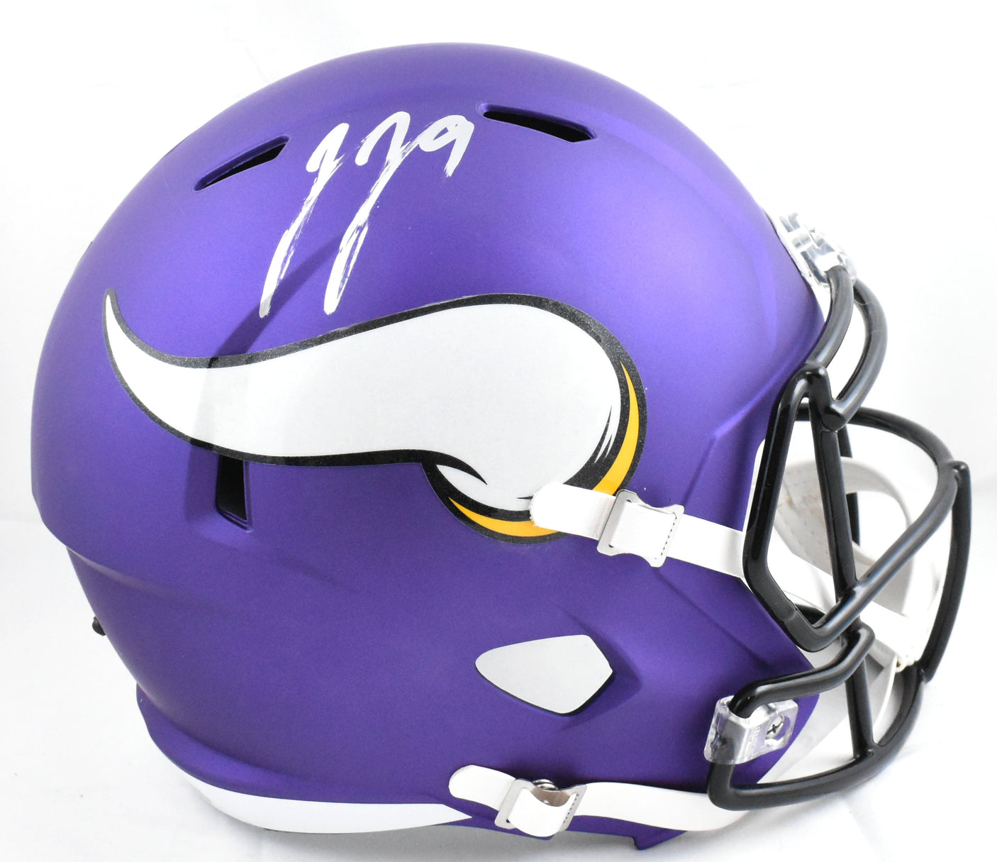 JJ McCarthy Autographed Vikings F/S Speed Helmet - Beckett W Hologram *Silver