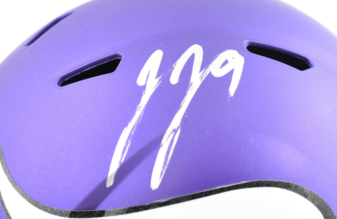 JJ McCarthy Autographed Vikings F/S Speed Helmet - Beckett W Hologram *Silver