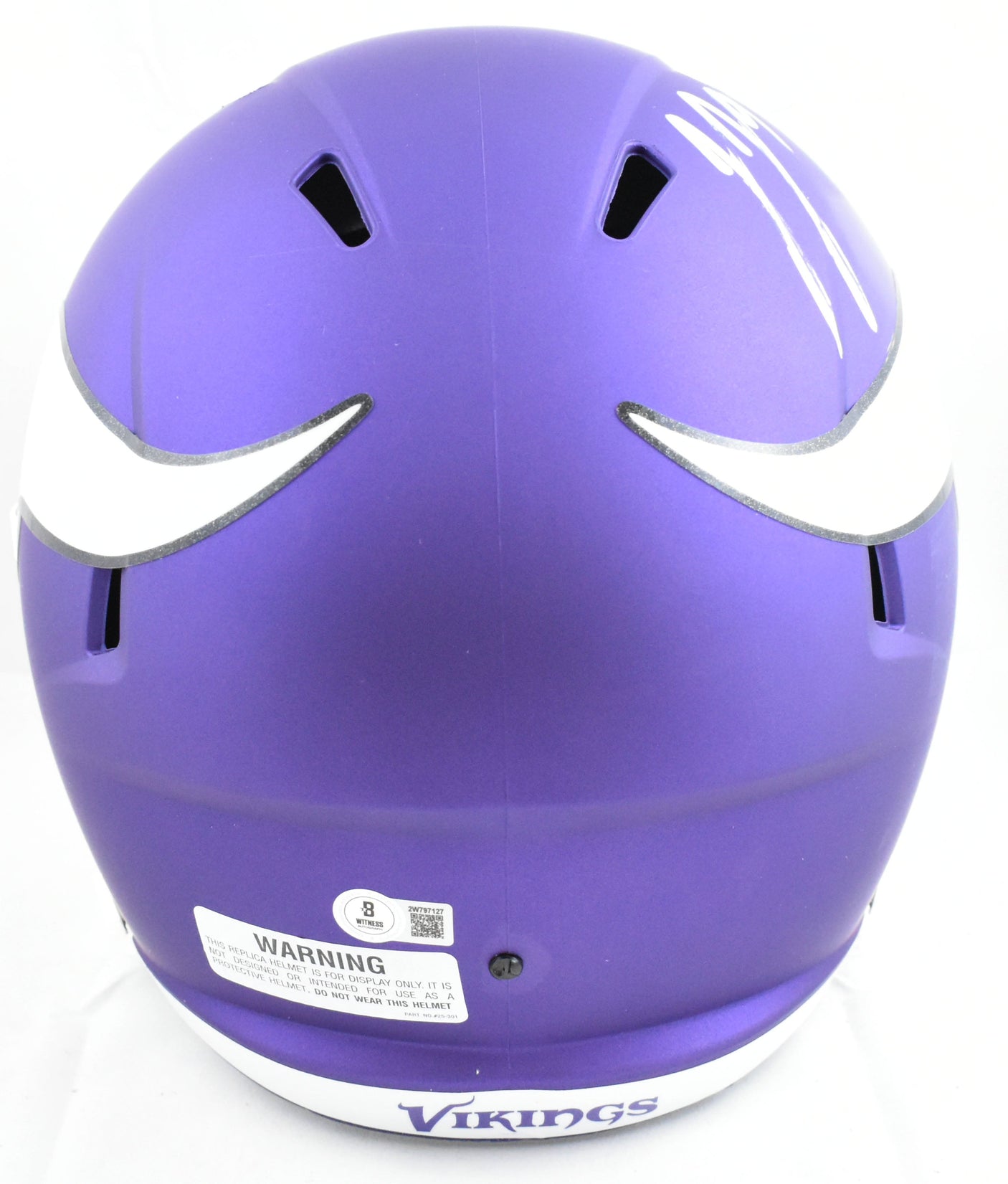 JJ McCarthy Autographed Vikings F/S Speed Helmet - Beckett W Hologram *Silver