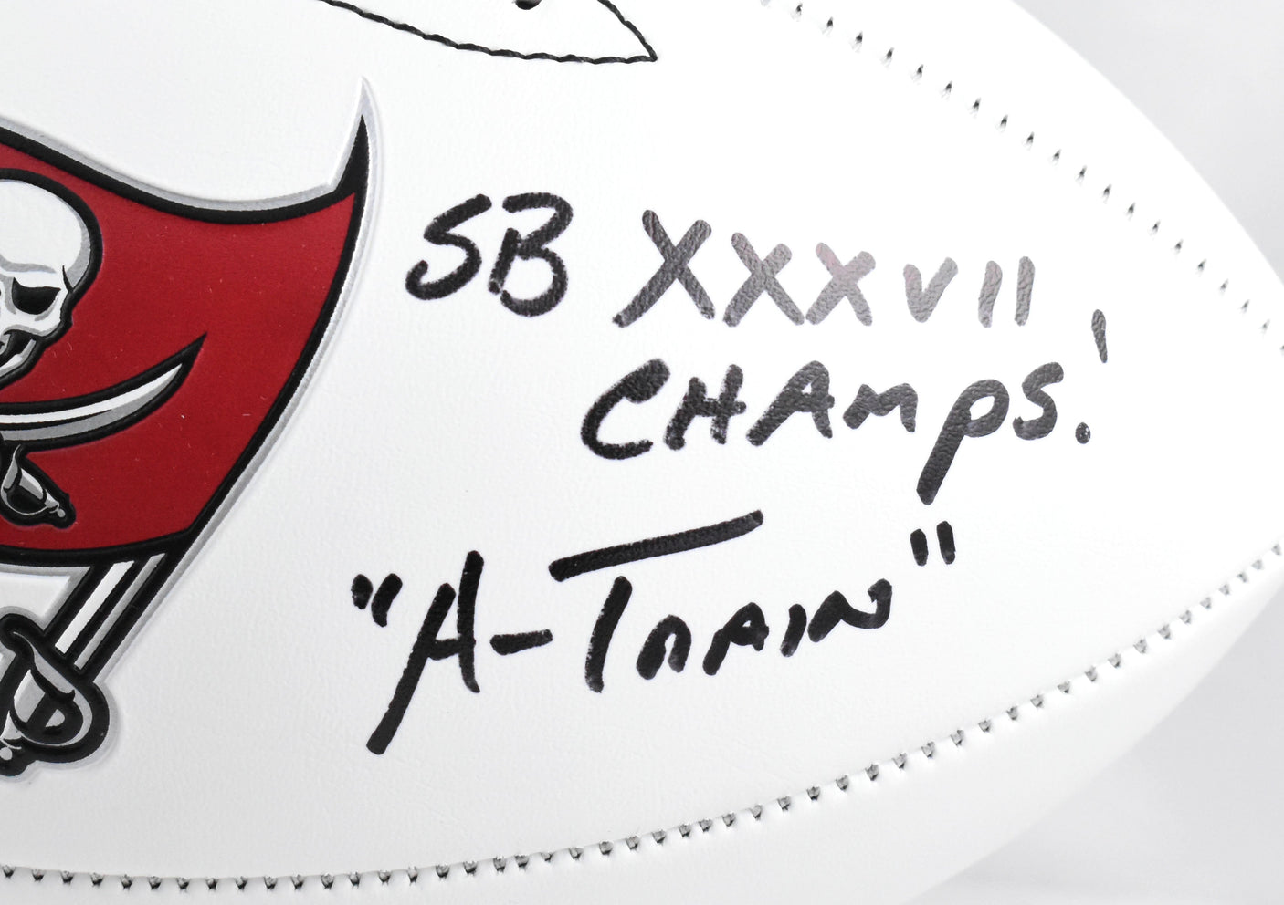 Mike Alstott Autographed Buccaneers Logo Football SB Champ A Train-BeckettW Holo