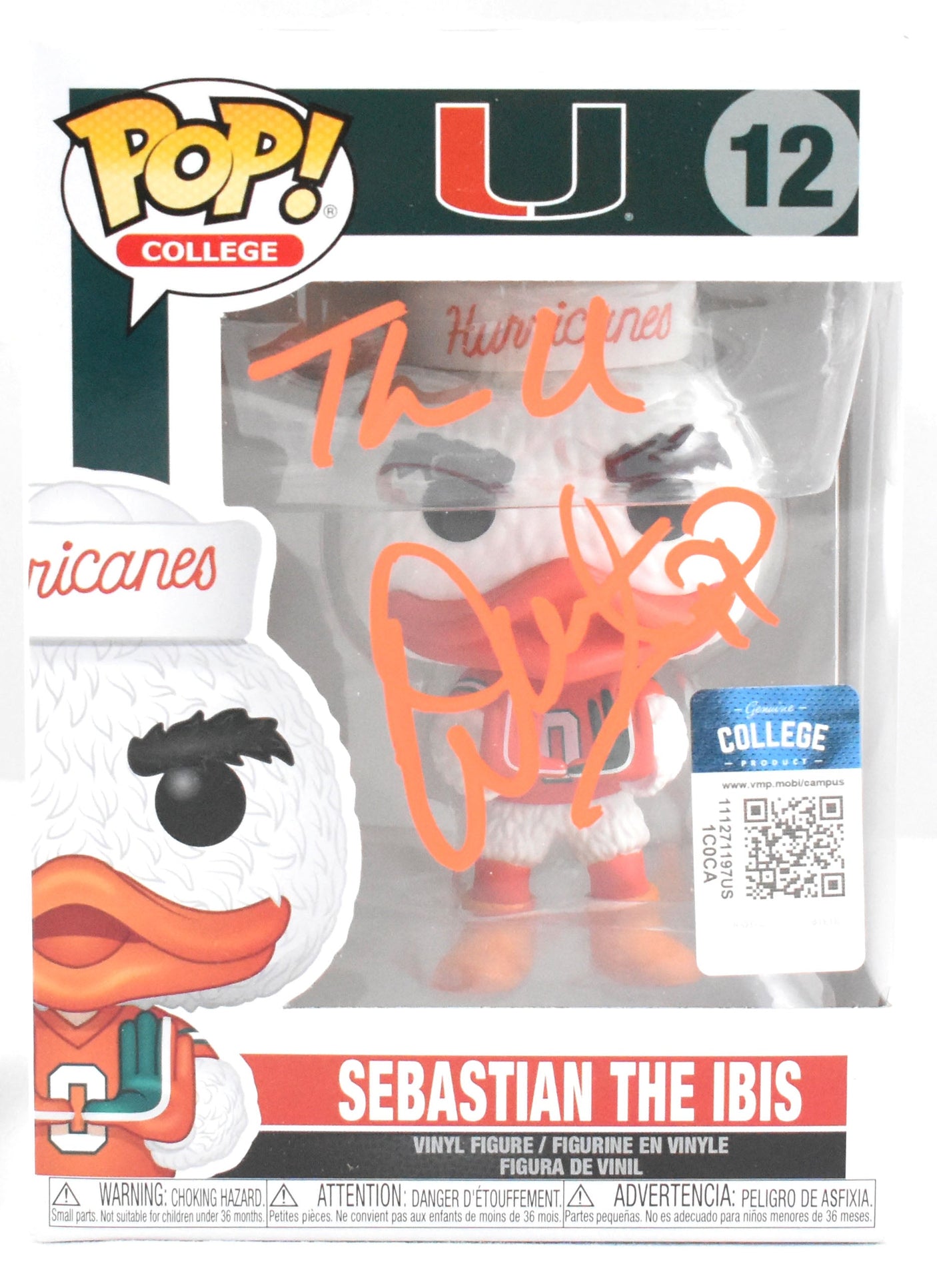 Warren Sapp Autographed Miami Hurricanes Funko Pop #12 The U - Beckett W Holo