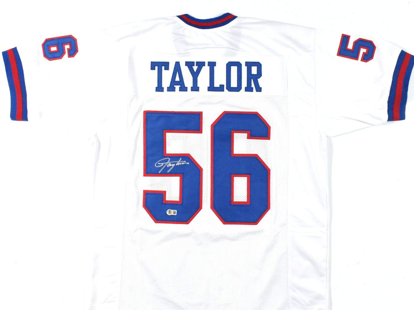 Lawrence Taylor Autographed White Pro Style Jersey - Beckett W Hologram *Silver