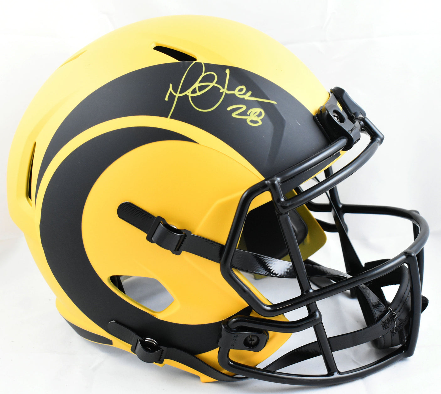 Marshall Faulk Autographed Rams F/S Rave Speed Helmet-Beckett W Hologram *Yellow