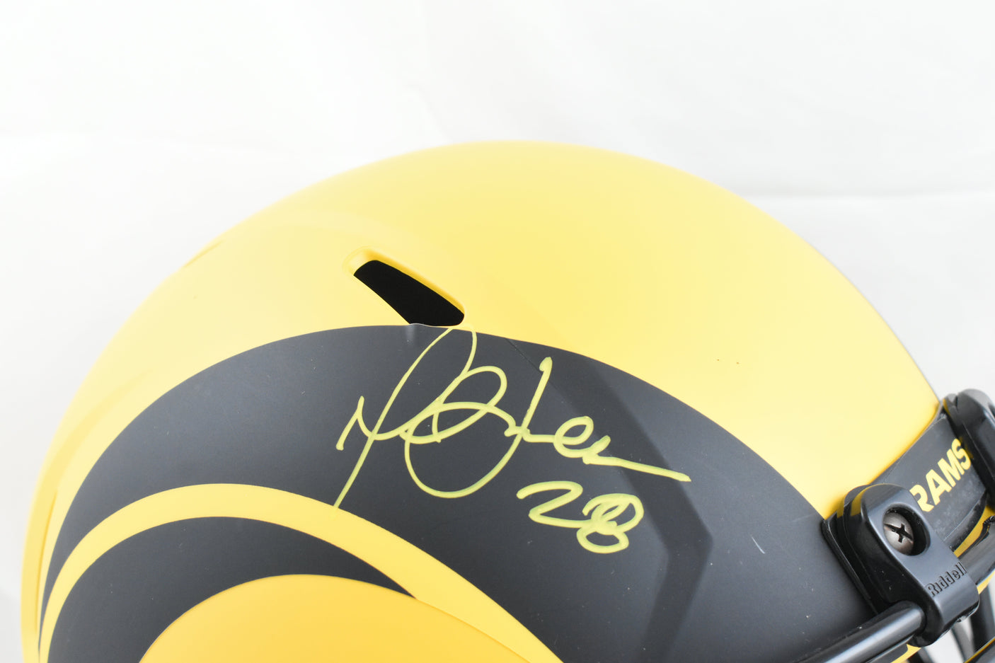 Marshall Faulk Autographed Rams F/S Rave Speed Helmet-Beckett W Hologram *Yellow