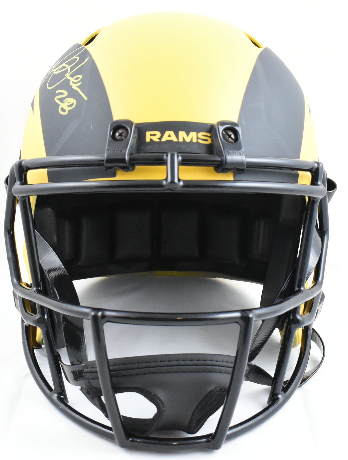 Marshall Faulk Autographed Rams F/S Rave Speed Helmet-Beckett W Hologram *Yellow