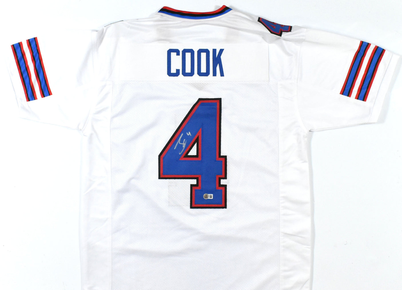 James Cook Autographed White Pro Style Jersey - Beckett W Hologram *Silver