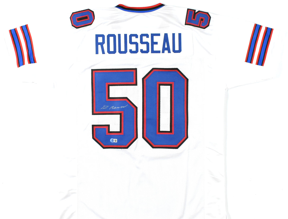 Greg Rousseau Autographed White Pro Style Jersey - Beckett W Hologram *Silver