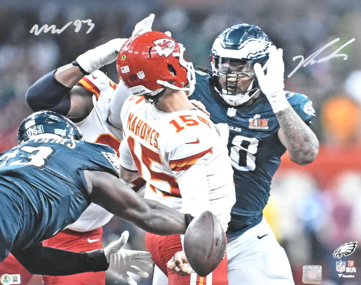 Jalen Carter Milton Wiliams Autographed Eagles 16x20 Sack Photo - Beckett W Holo