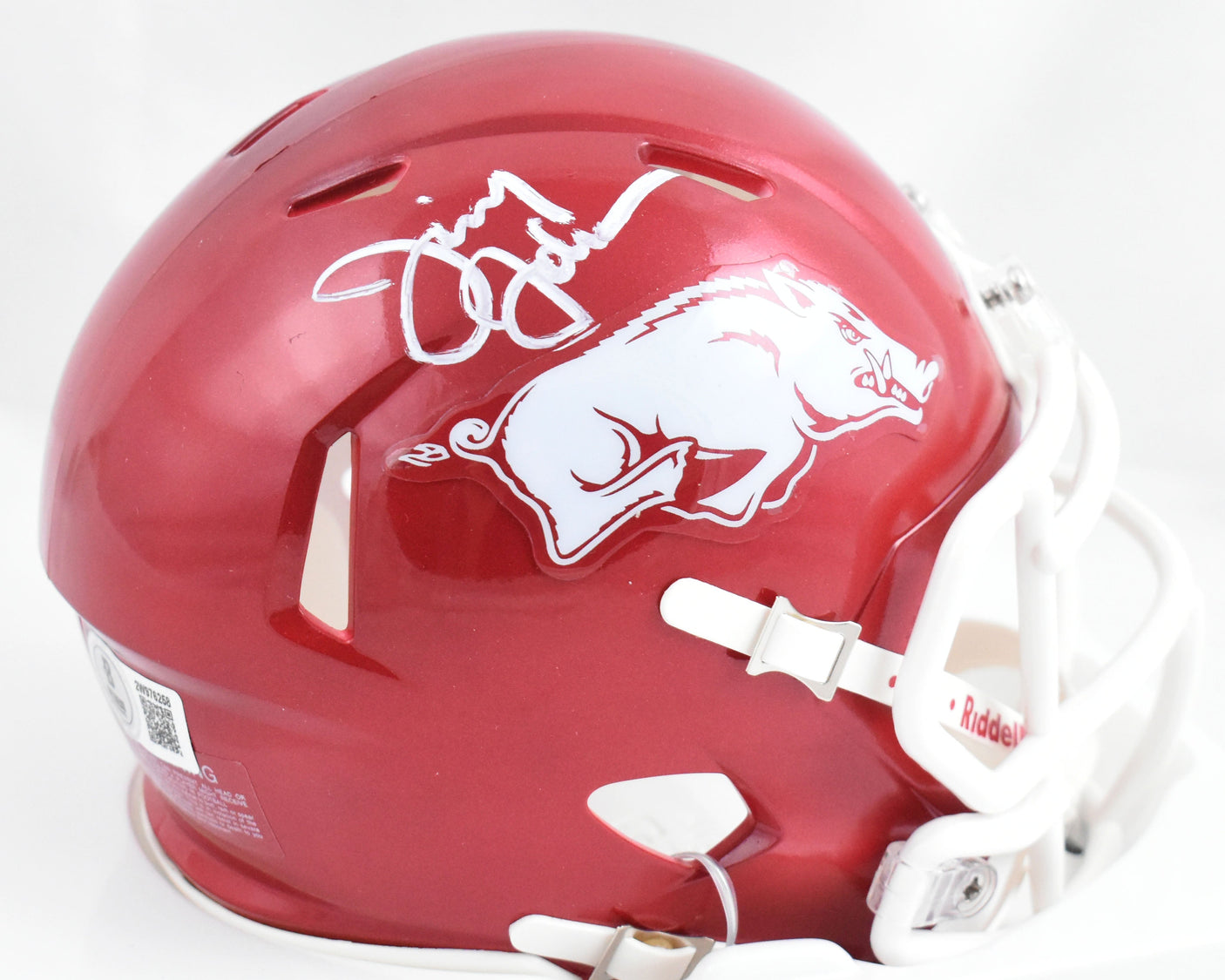 Jimmy Johnson Autographed Arkansas Razorbacks Speed Mini Helmet - Beckett W Holo