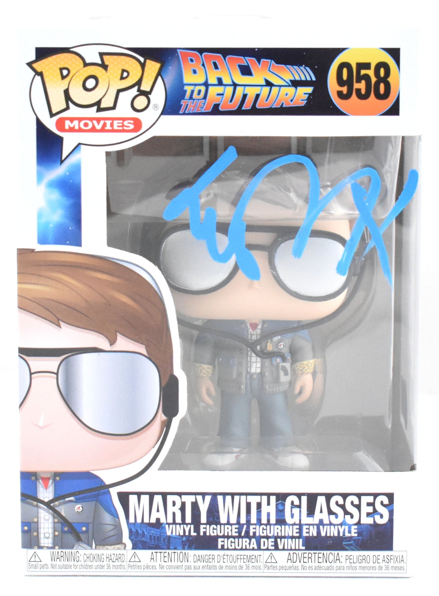 Michael J. Fox Autographed Marty Glasses Funko Pop #958 BTTF- Beckett W Hologram