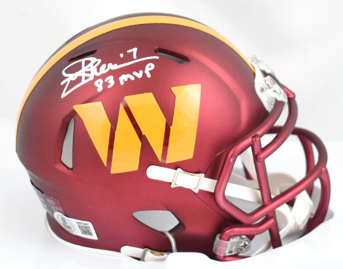 Joe Theismann Autographed Commanders Speed Mini Helmet 83 MVP - Beckett W Holo