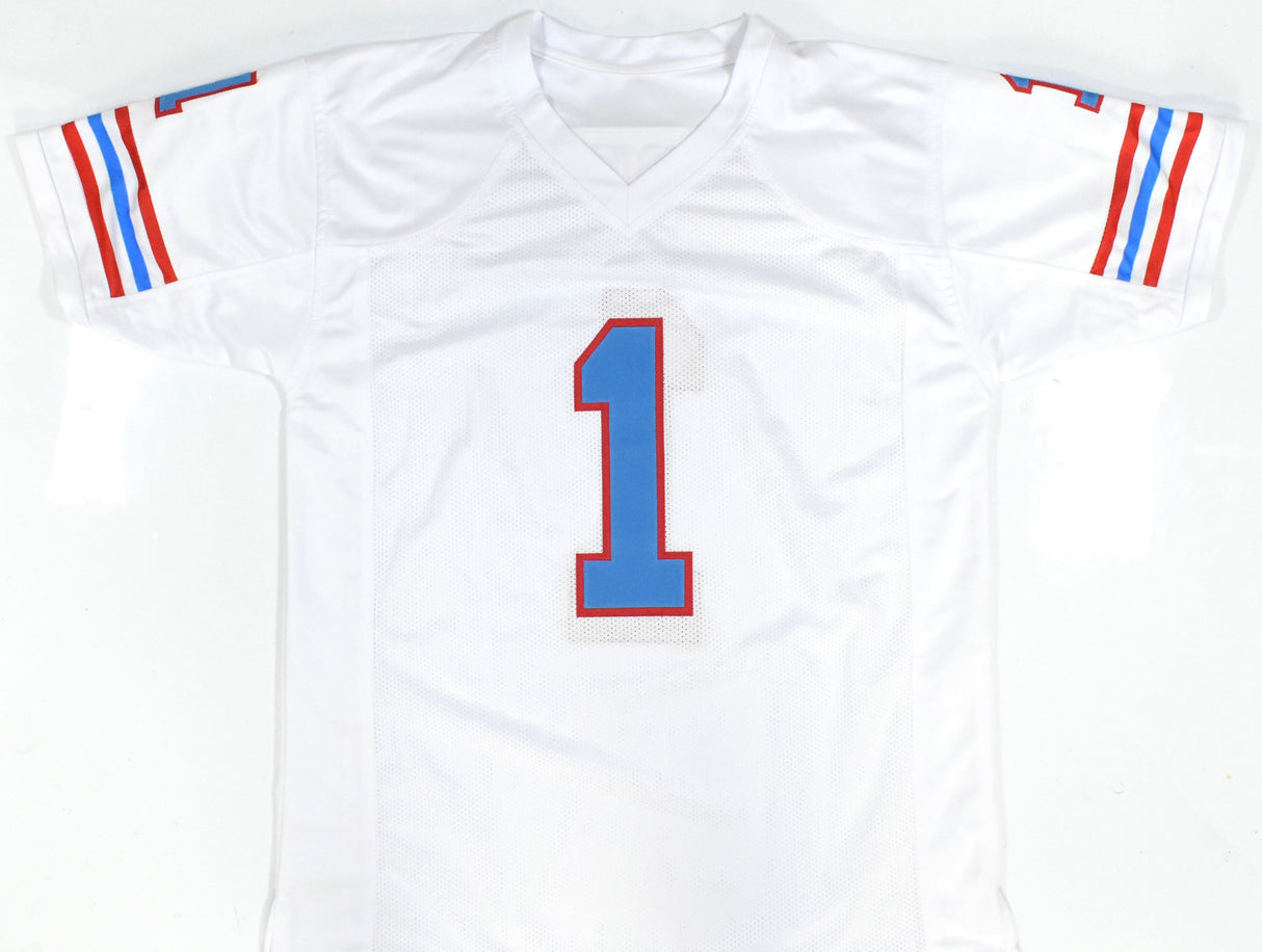 Warren Moon Autographed White Pro Style Jersey HOF - Beckett W Hologram *Silver