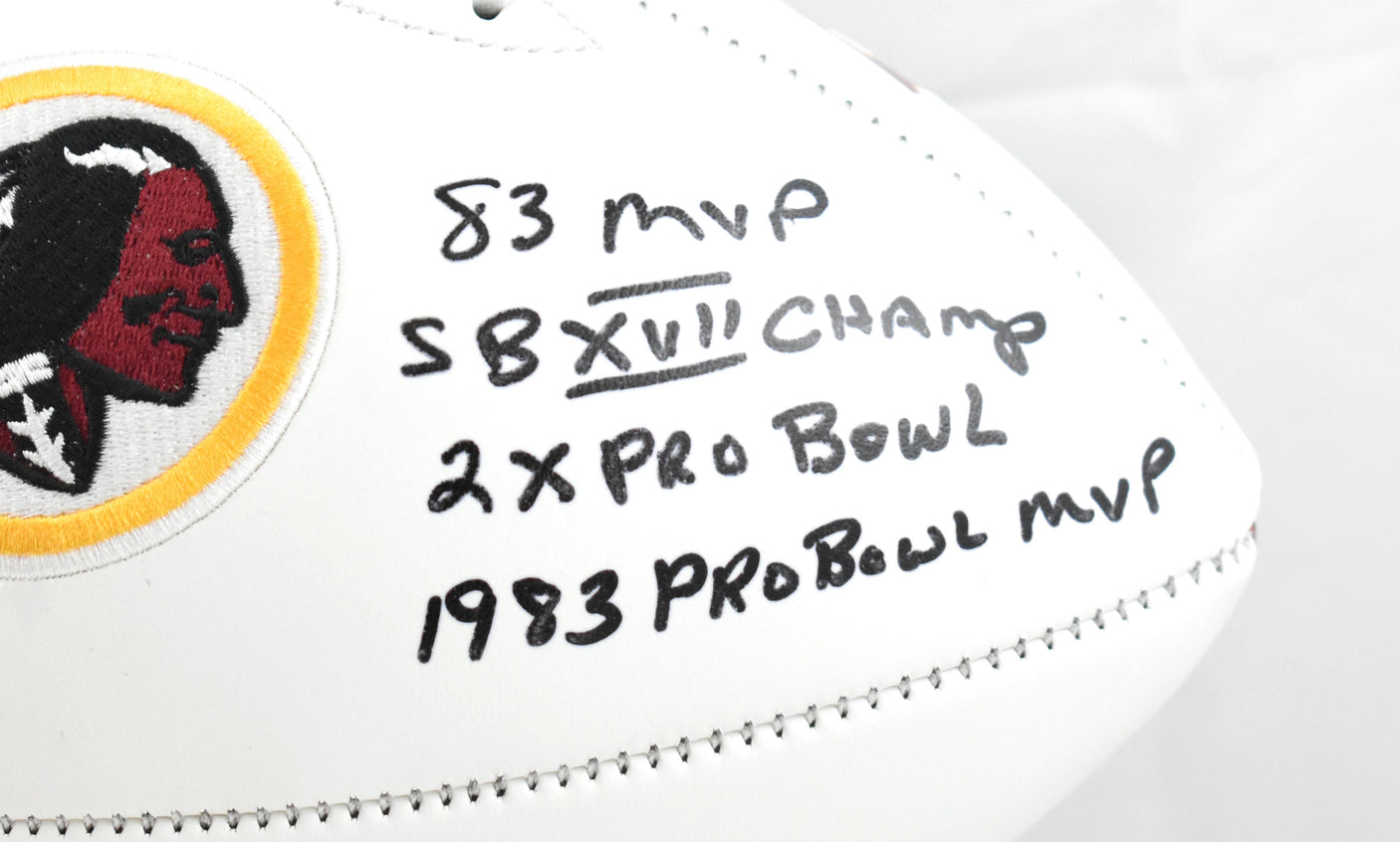 Joe Theismann Autographed Washington Redskins Logo Football 4 Insc.- Beckett W