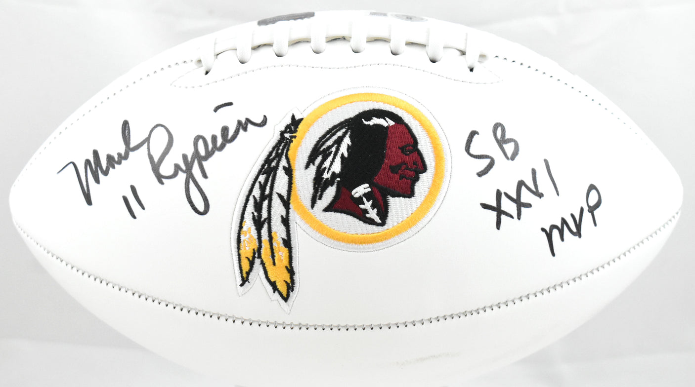 Mark Rypien Autographed Washington Redskins Logo Football SB MVP- Beckett W Holo