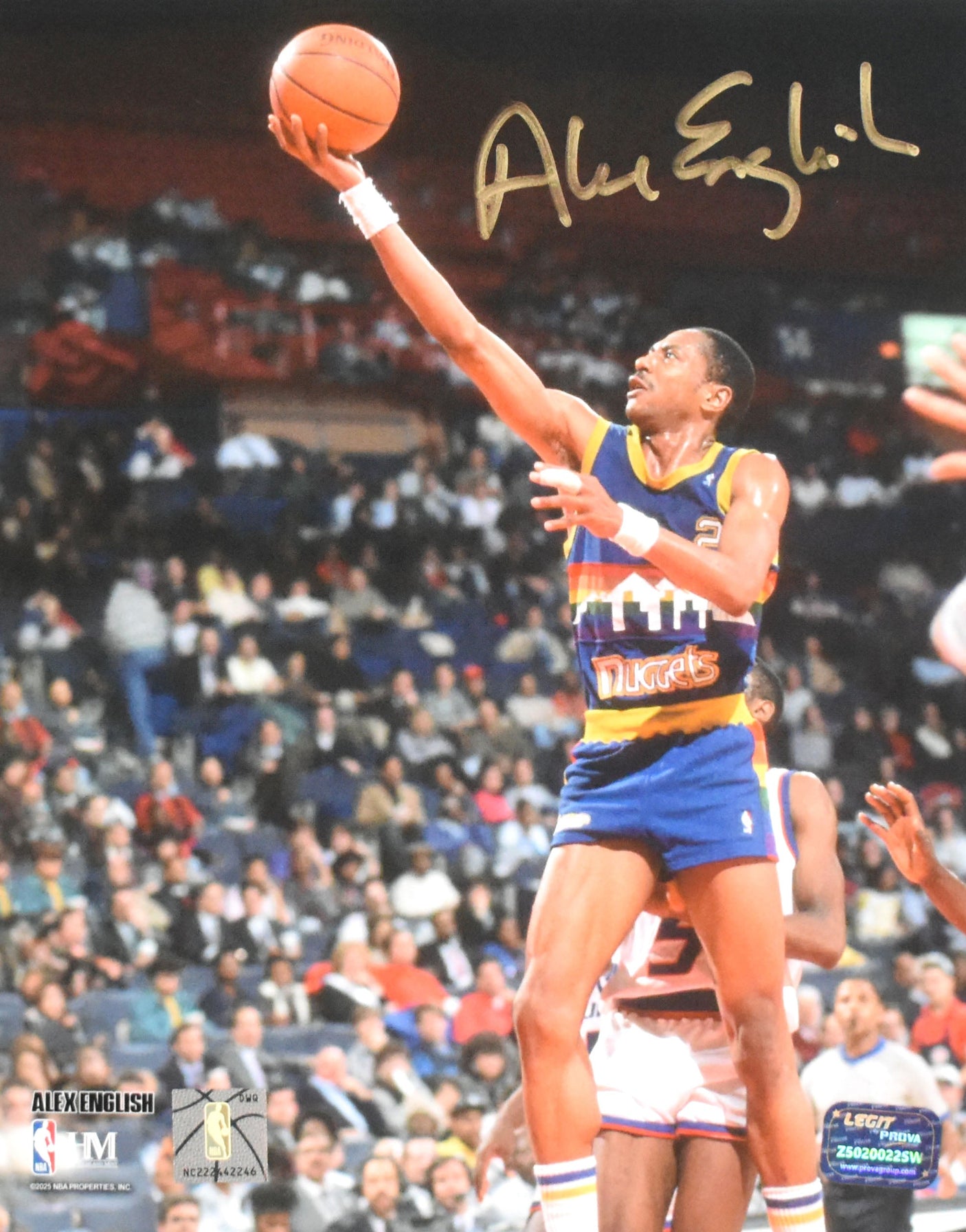 Alex English Autographed Denver Nuggets 8x10 Lay Up Photo - Prova *Gold