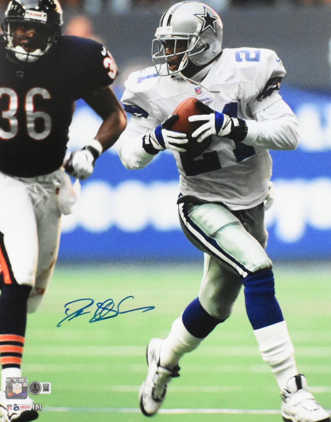Deion Sanders Autographed Dallas Cowboys 16x20 Running Photo - Beckett W Holo
