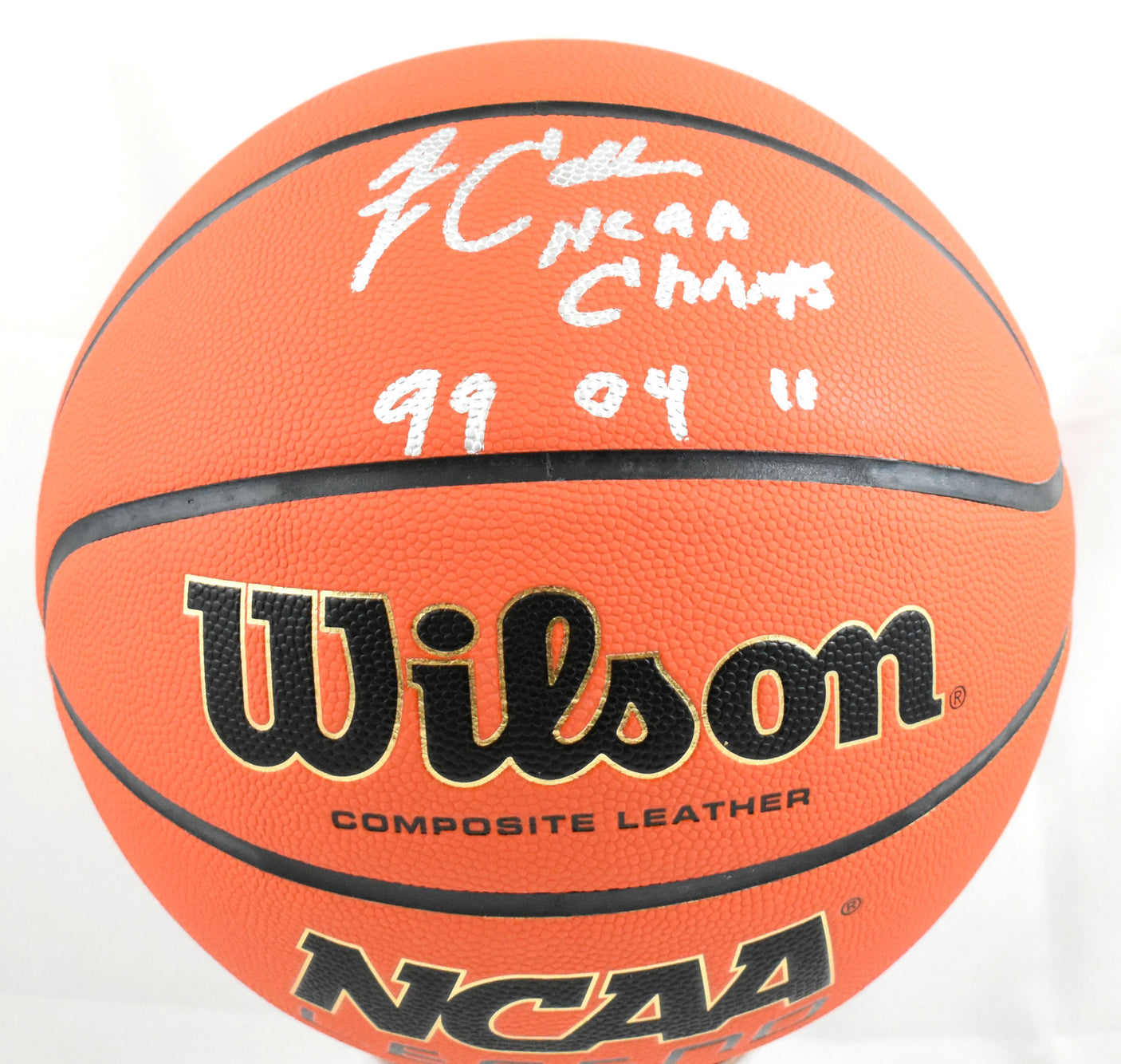 Jim Calhoun Autographed NCAA Wilson Basketball 3x NCAA Champs - Beckett W Holo