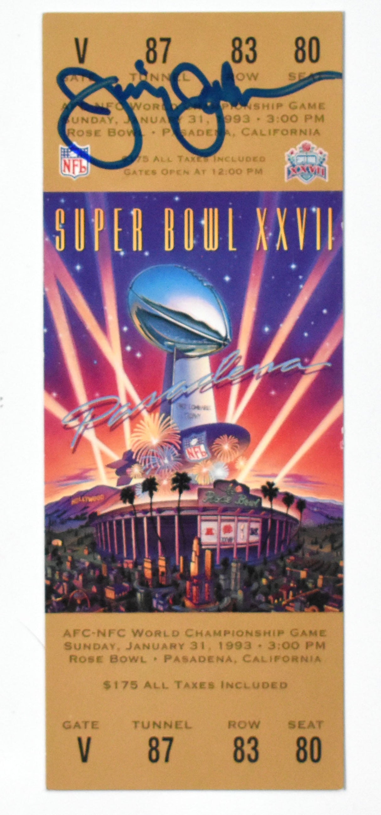 Jimmy Johnson Autographed Cowboys Replica Super Bowl XXVII Ticket - Beckett Holo