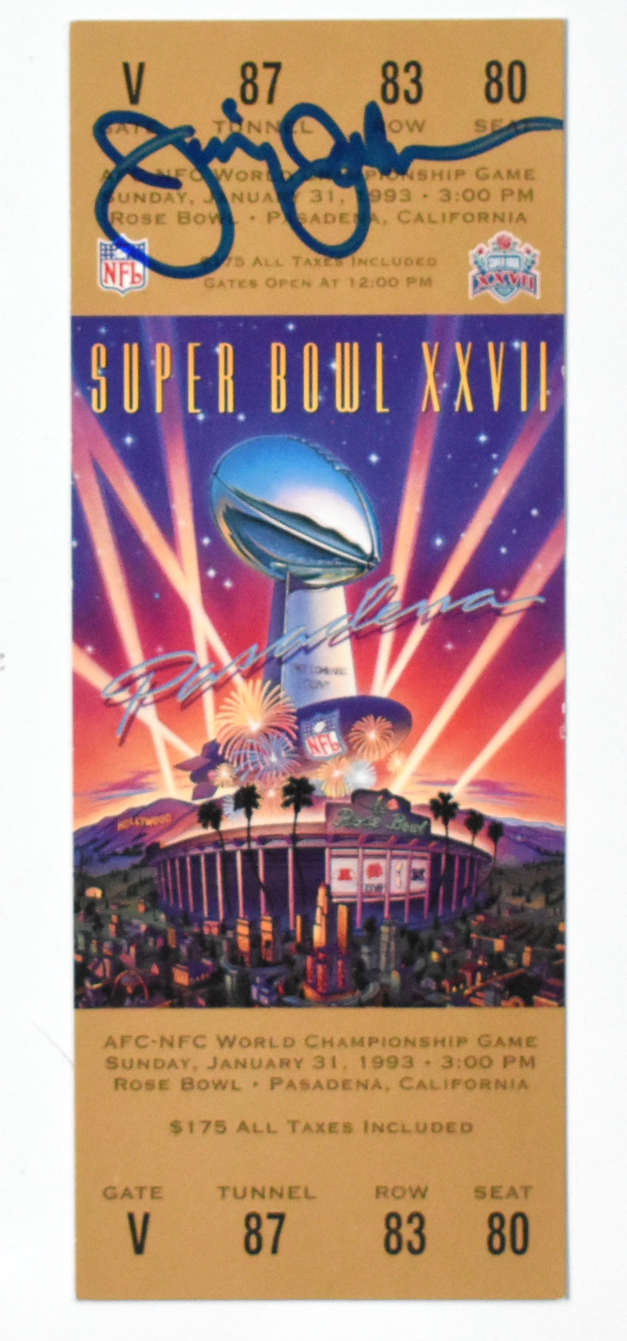 Jimmy Johnson Autographed Cowboys Replica Super Bowl XXVII Ticket - Beckett Holo