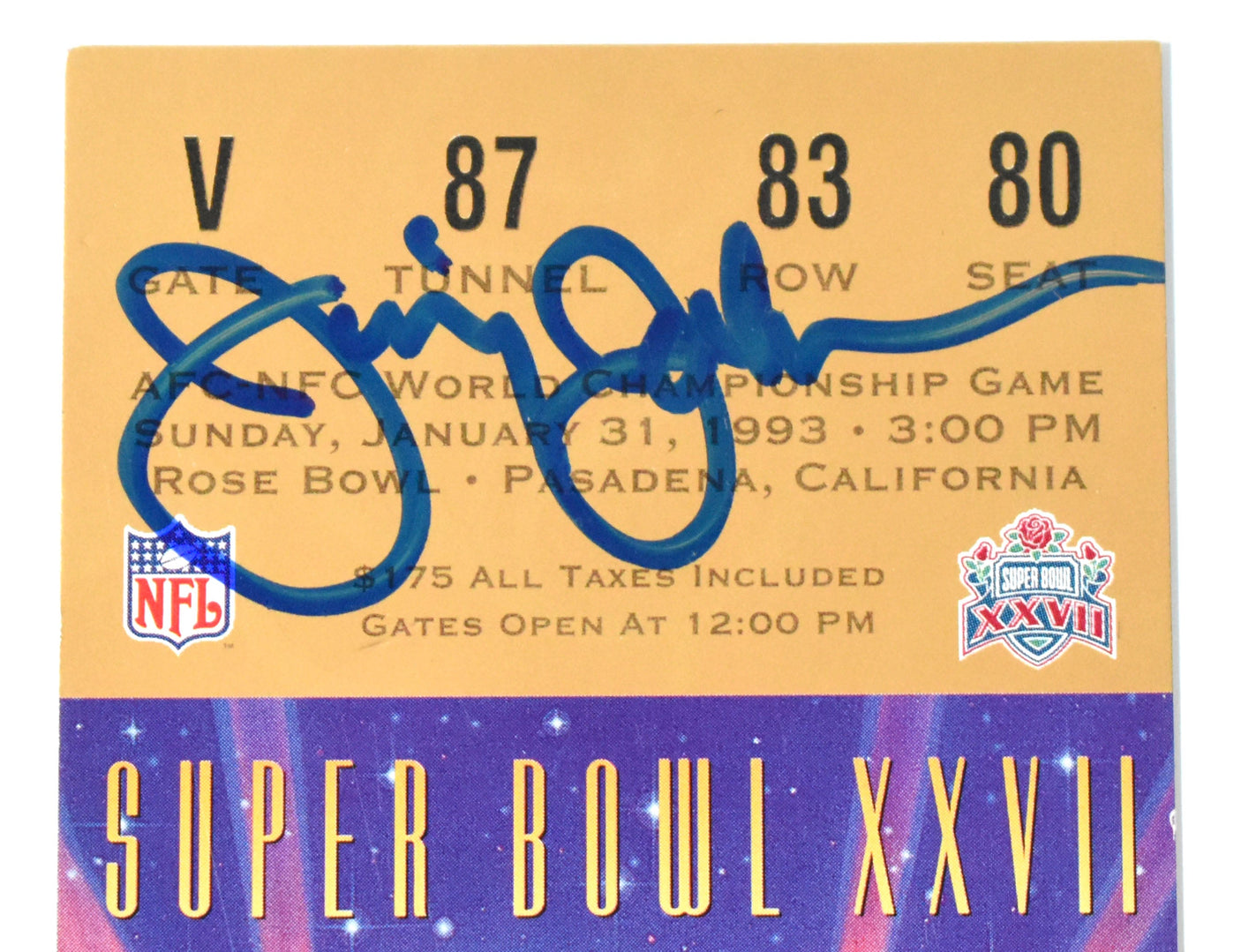 Jimmy Johnson Autographed Cowboys Replica Super Bowl XXVII Ticket - Beckett Holo