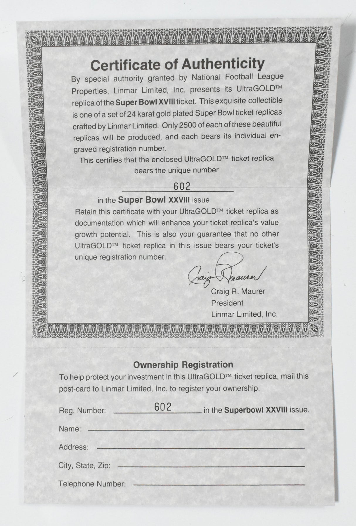 Jimmy Johnson Signed Cowboys Replica Gold Super Bowl XXVIII Ticket- Beckett Holo