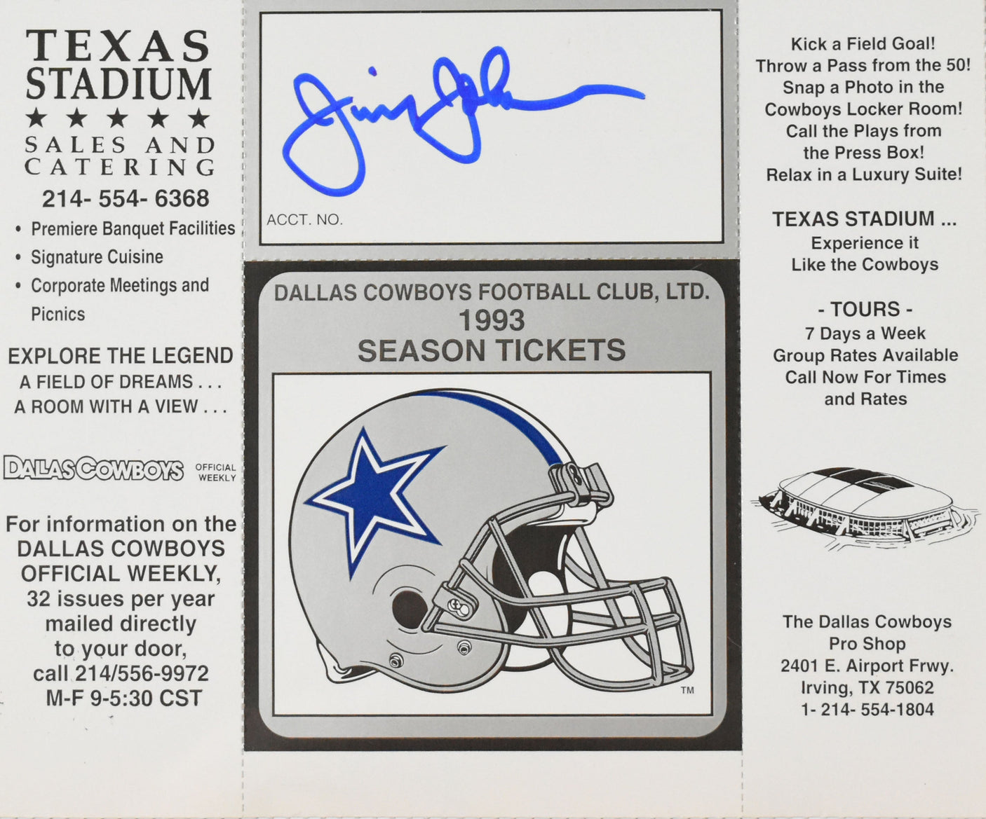 Jimmy Johnson Autographed Dallas Cowboys 1993 Season Ticket ID Card-Beckett Holo