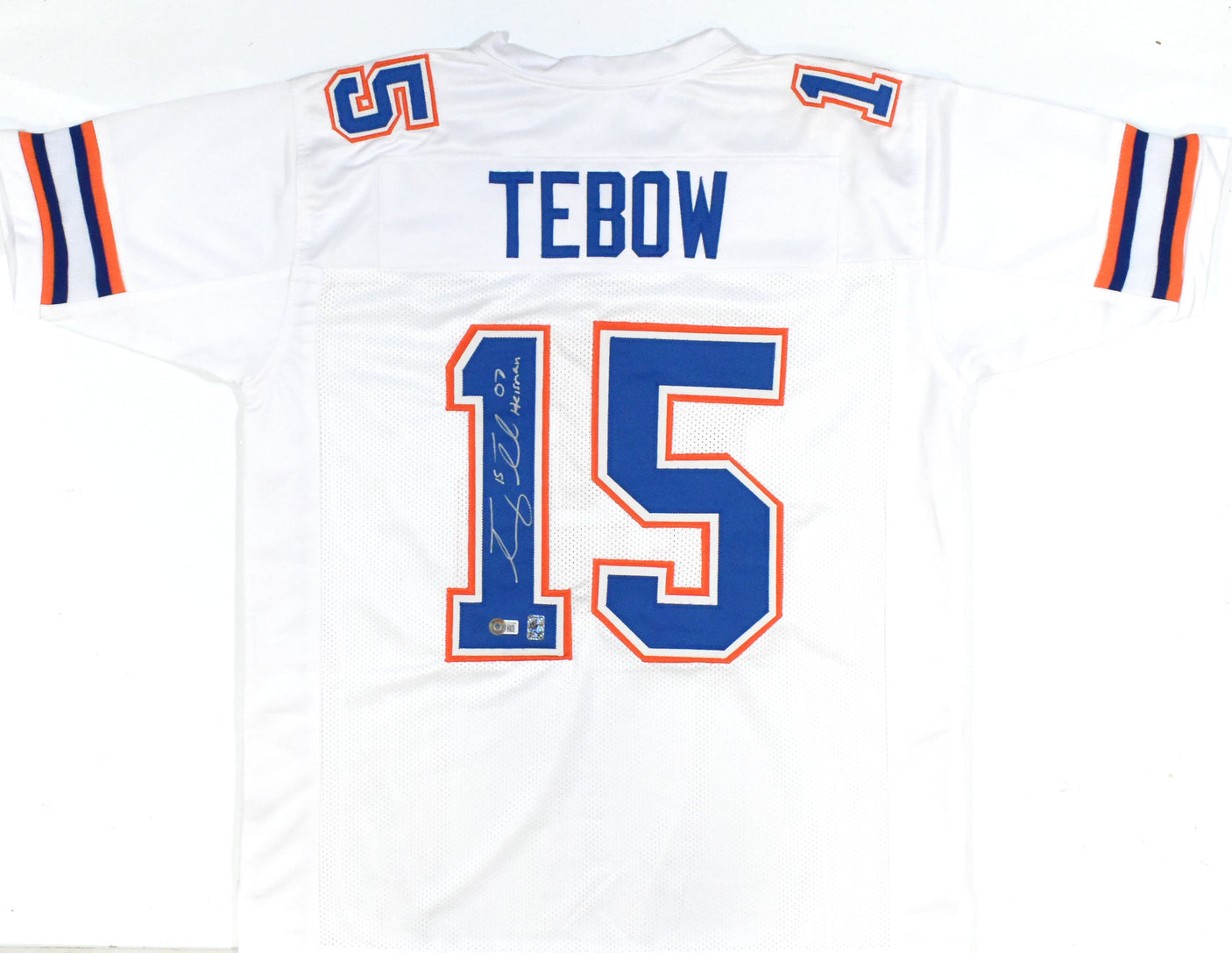 Tim Tebow Autographed White College Style Jersey w/Heisman - Beckett W Hologram