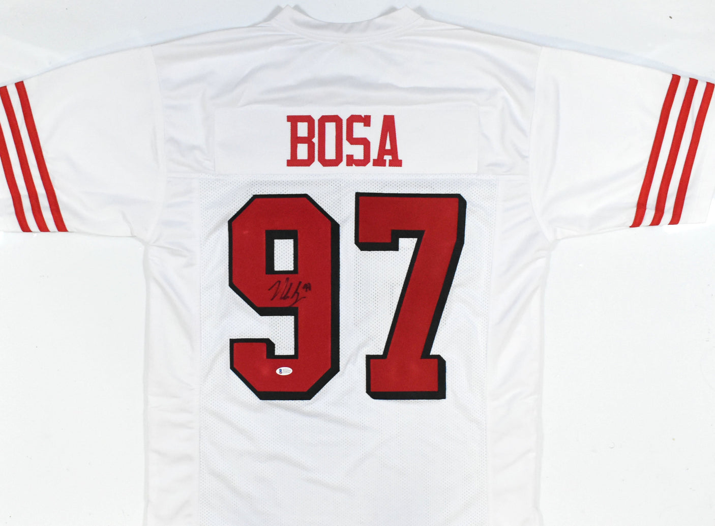 Nick Bosa Autographed White Pro Style Jersey - Beckett W *Black