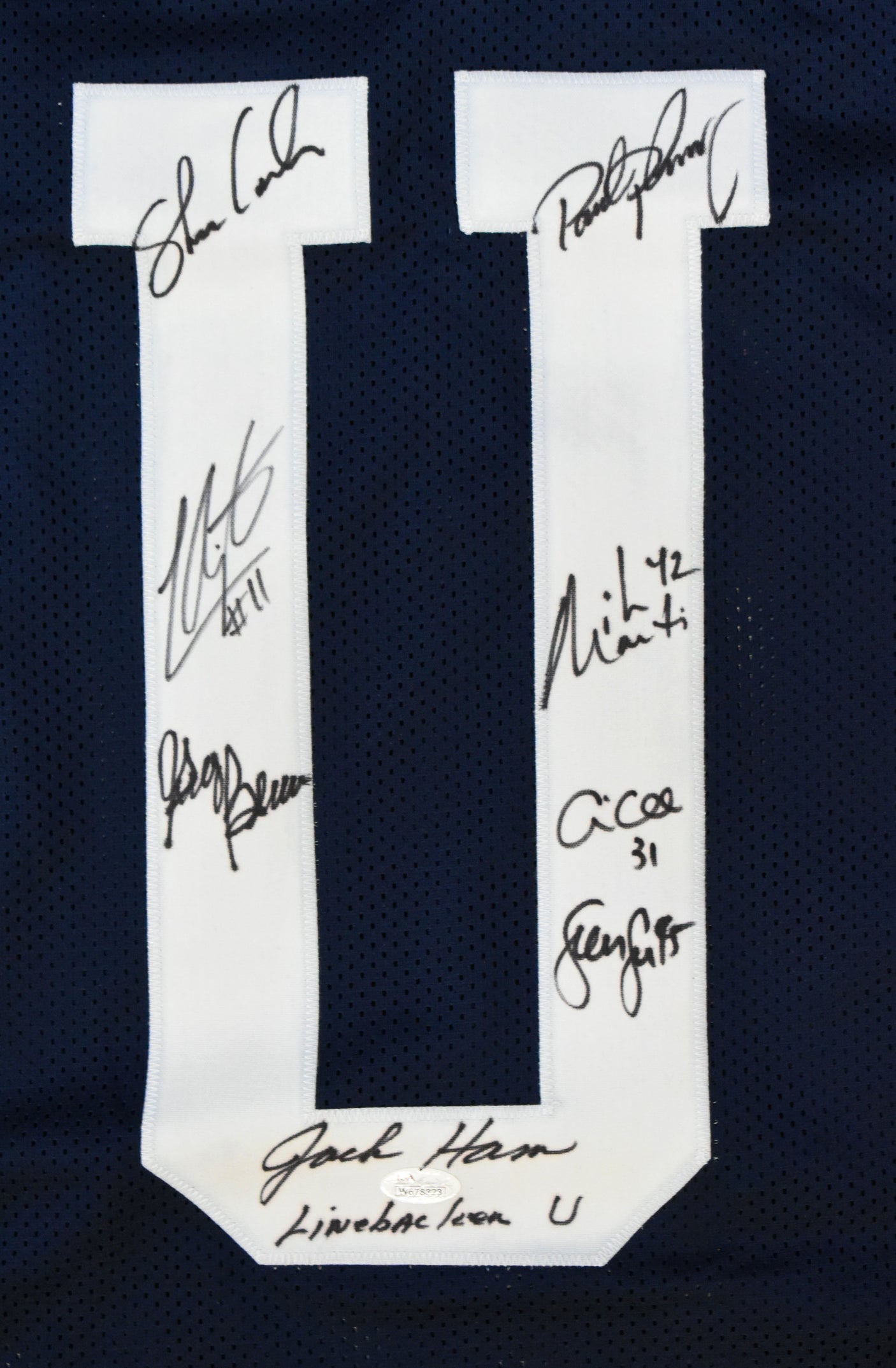 Linebacker U Autographed Blue College Style Jersey - JSA W *Black