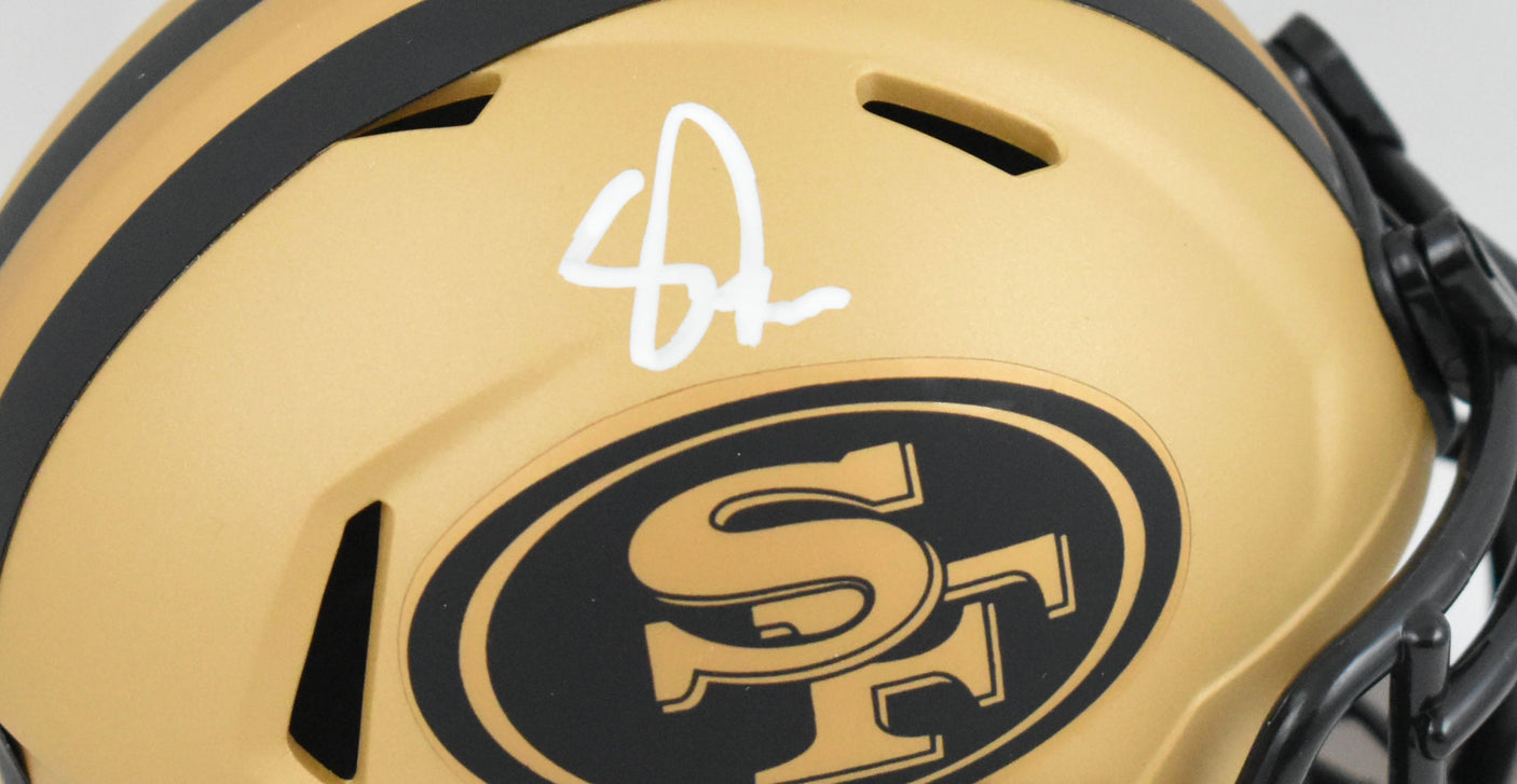 Upton Stout Signed San Francisco 49ers Rave Speed Mini Helmet - Beckett W Holo