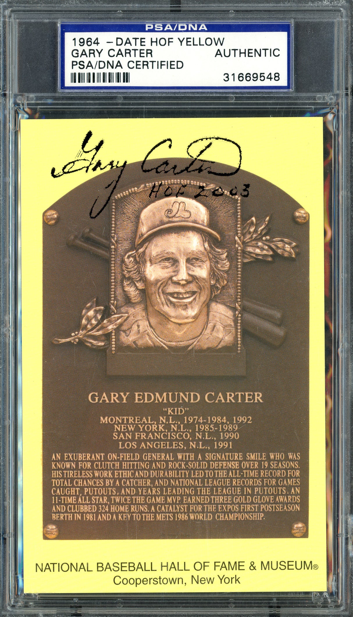 Gary Carter Autographed HOF Plaque Postcard Montreal Expos "HOF 2003" PSA/DNA #31669548