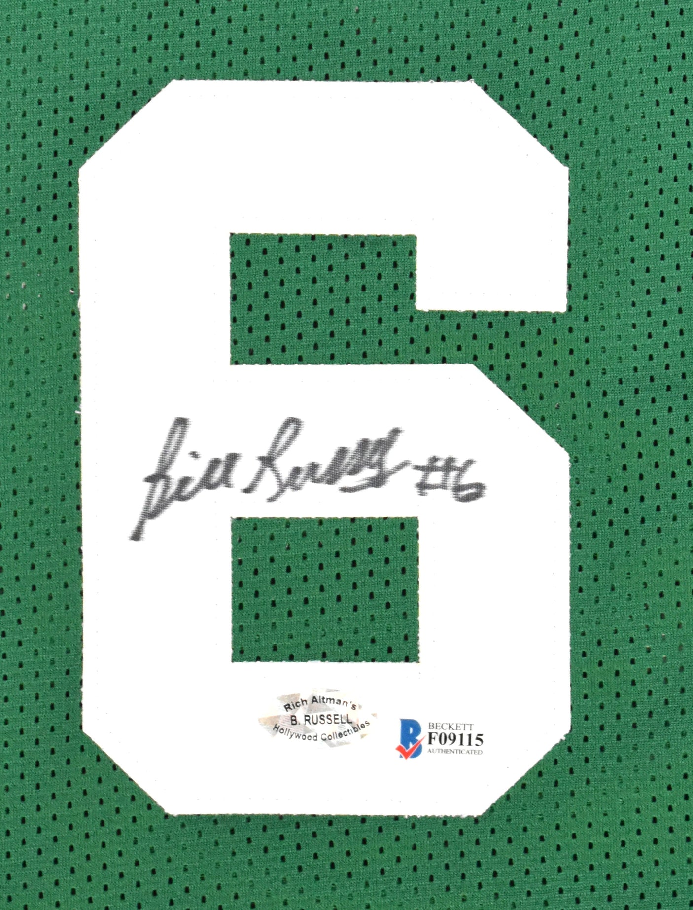 Bill Russell Autographed Green Pro Style Jersey - Beckett *Black
