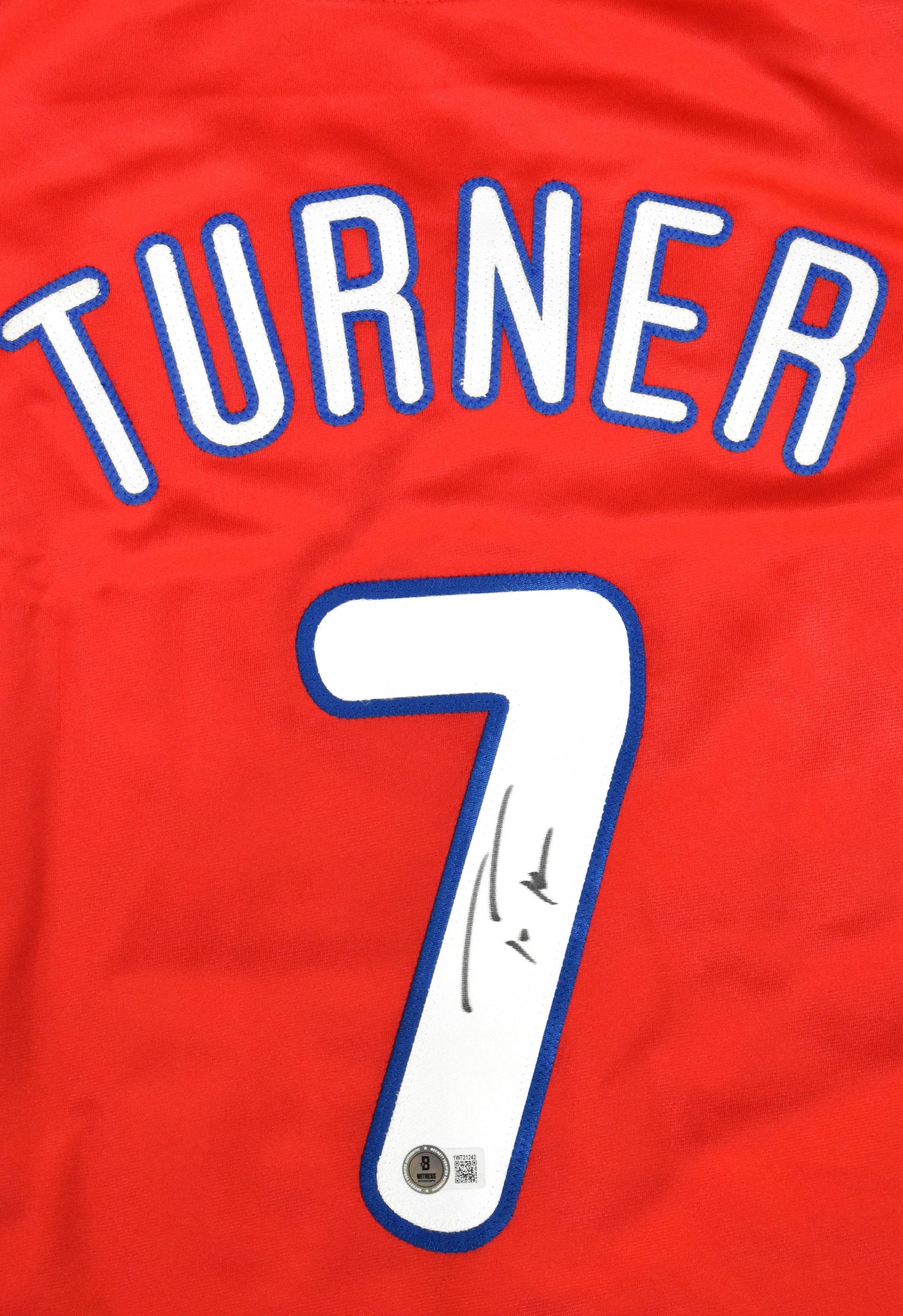 Trea Turner Autographed Red Pro Style Jersey - Beckett W Hologram *Black