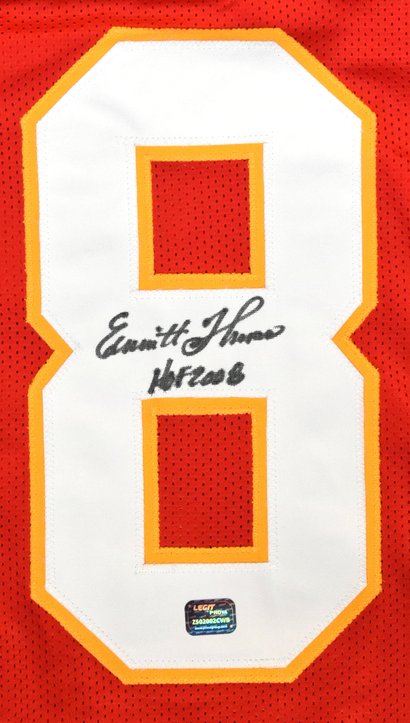 Emmitt Thomas Autographed Red Pro Style Jersey w/HOF - Prova *Black