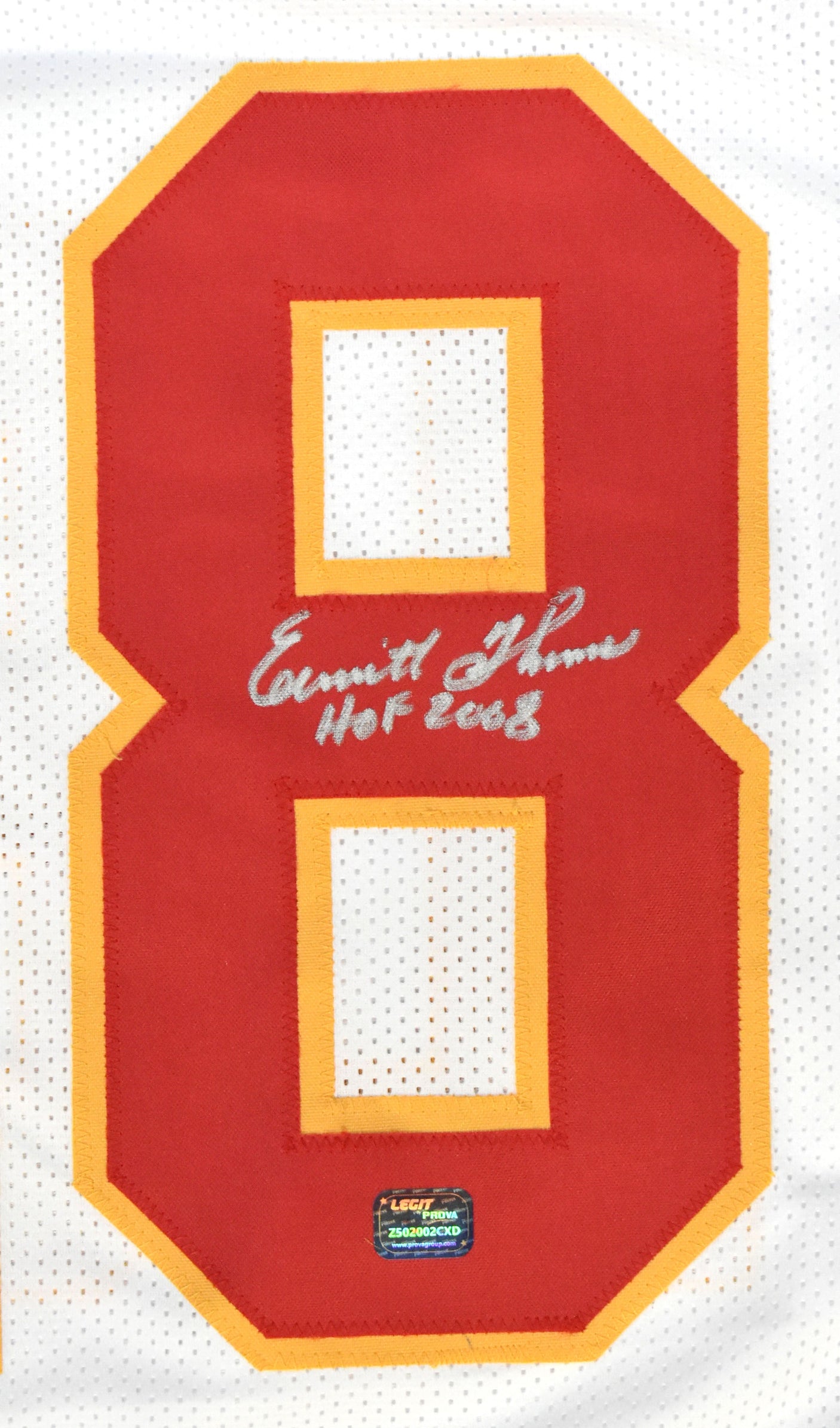 Emmitt Thomas Autographed White Pro Style Jersey w/HOF - Prova *Silver