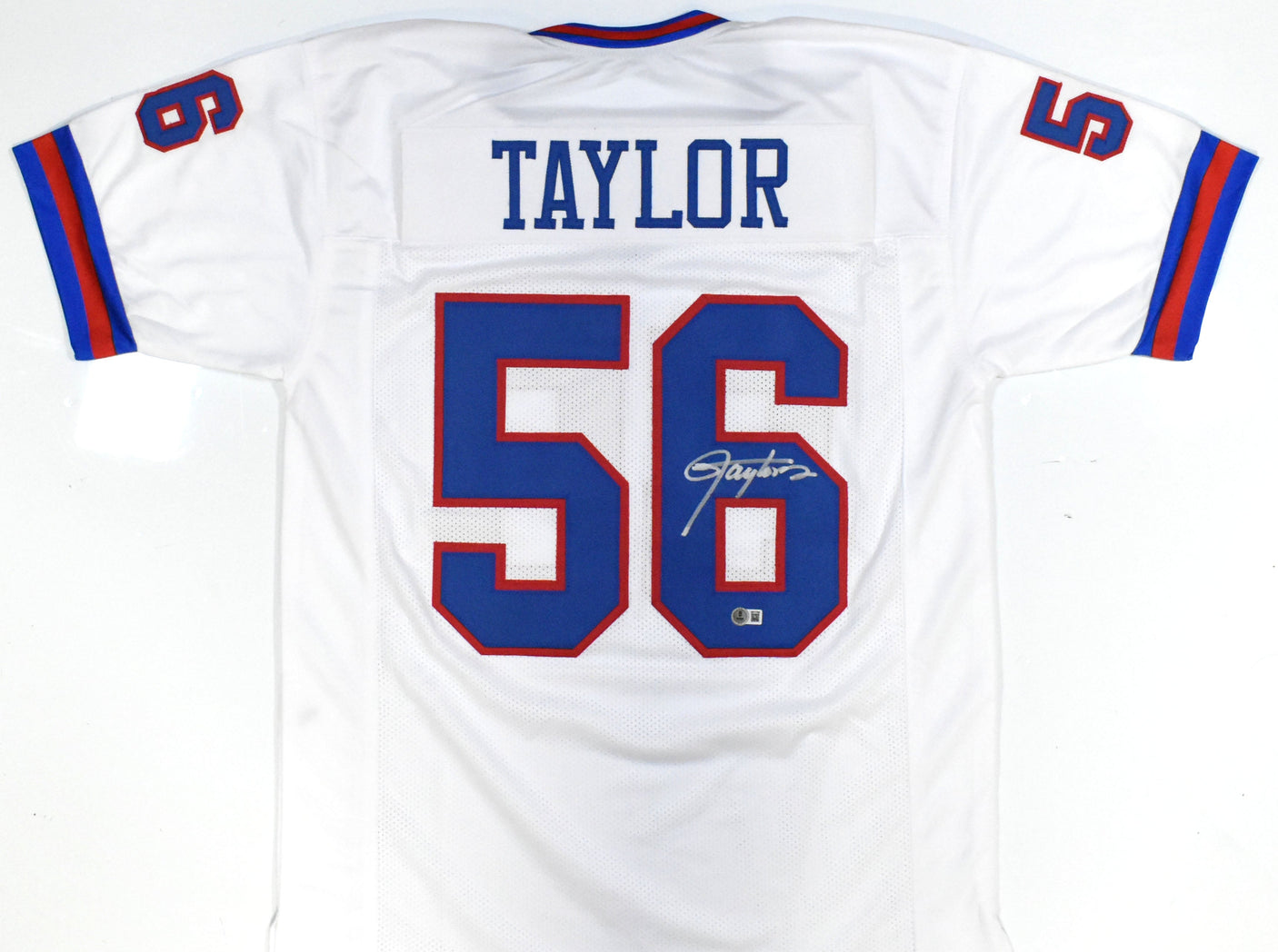 Lawrence Taylor Autographed White Pro Style Jersey - Beckett W Hologram *Silver