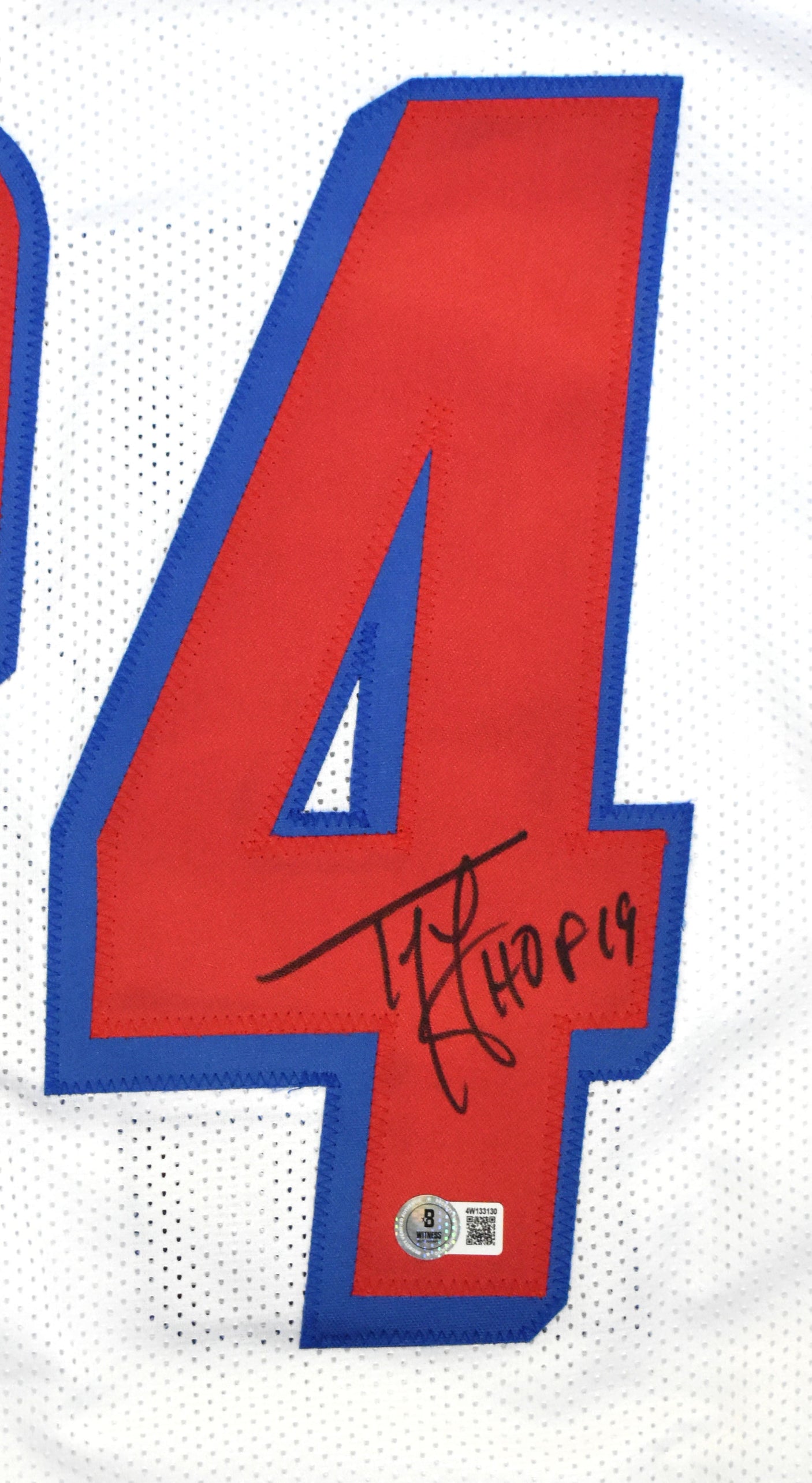 Ty Law Autographed White Pro Style Jersey w/ HOF - Beckett W Hologram *Black