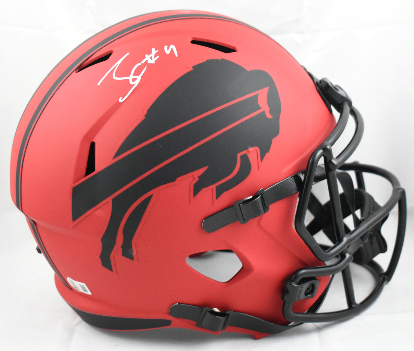 James Cook Autographed Bufalo Bills F/S Rave Speed Helmet- Beckett W Holo *White