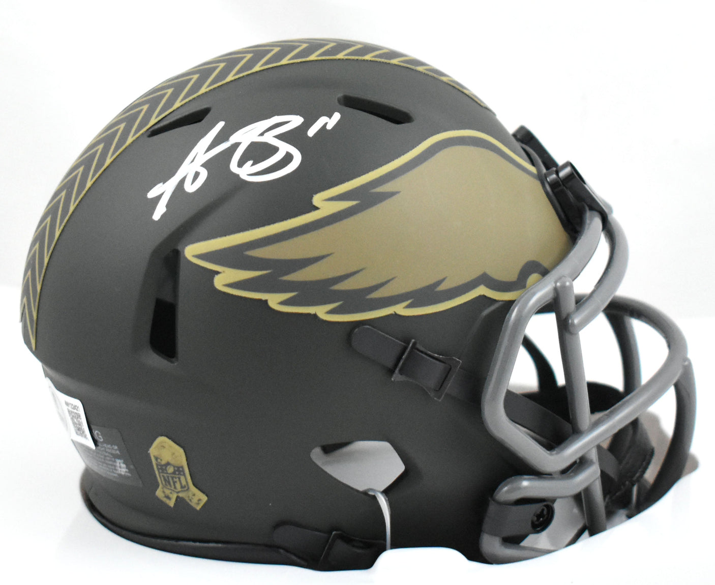 A.J. Brown Autographed Eagles Salute 2025 Speed Mini Helmet Beckett W Hologram