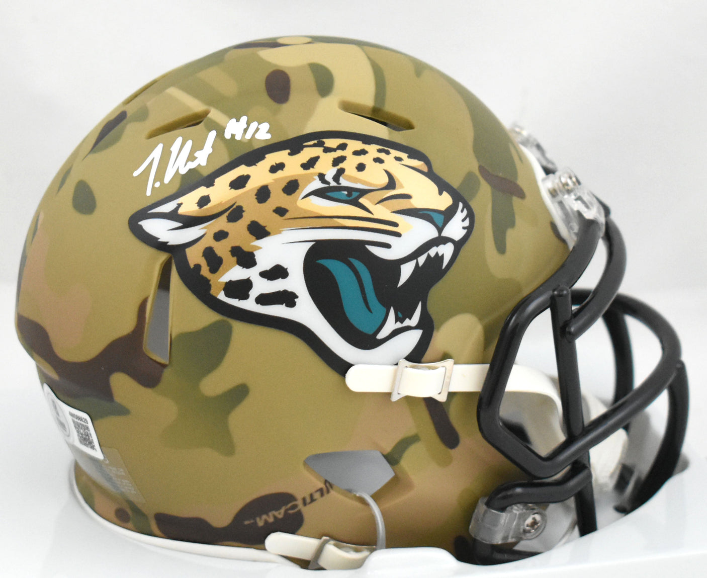 Travis Hunter Signed Jacksonville Jaguars Camo Speed Mini Helmet- Beckett W Holo