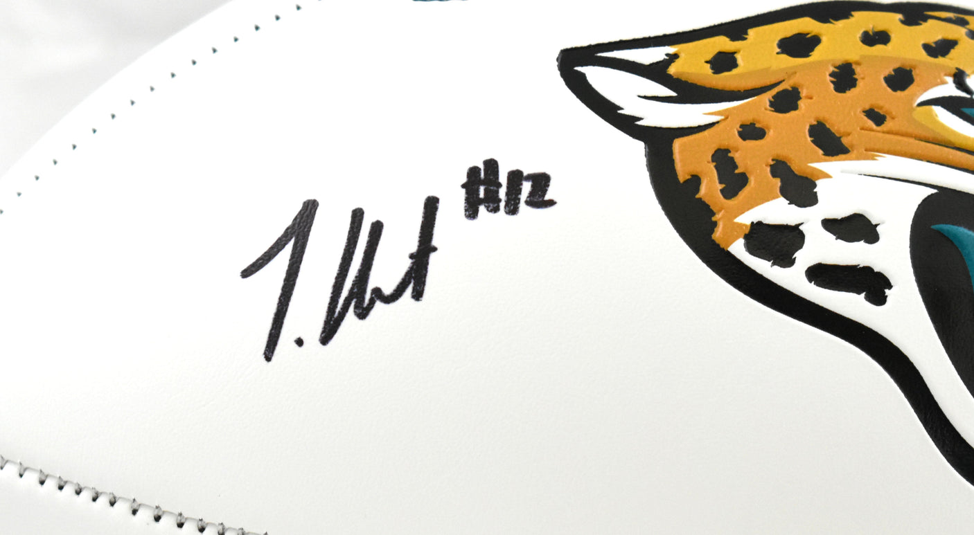 Travis Hunter Autographed Jacksonville Jaguars Logo Football - Beckett W Holo