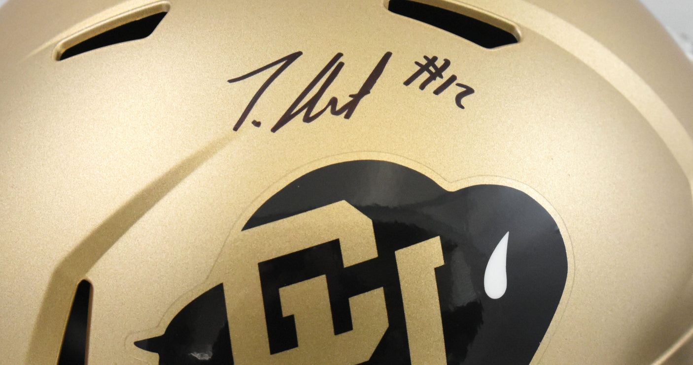 Travis Hunter Autographed Colorado Buffaloes F/S Speed Helmet- Beckett W Holo