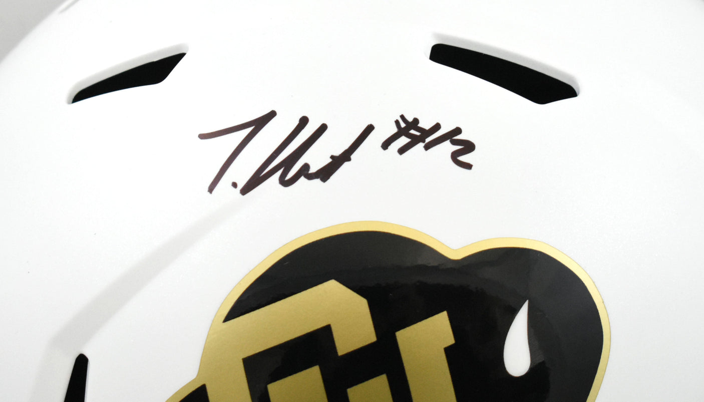 Travis Hunter Signed Colorado Buffaloes F/S White Speed Helmet- Beckett W Holo