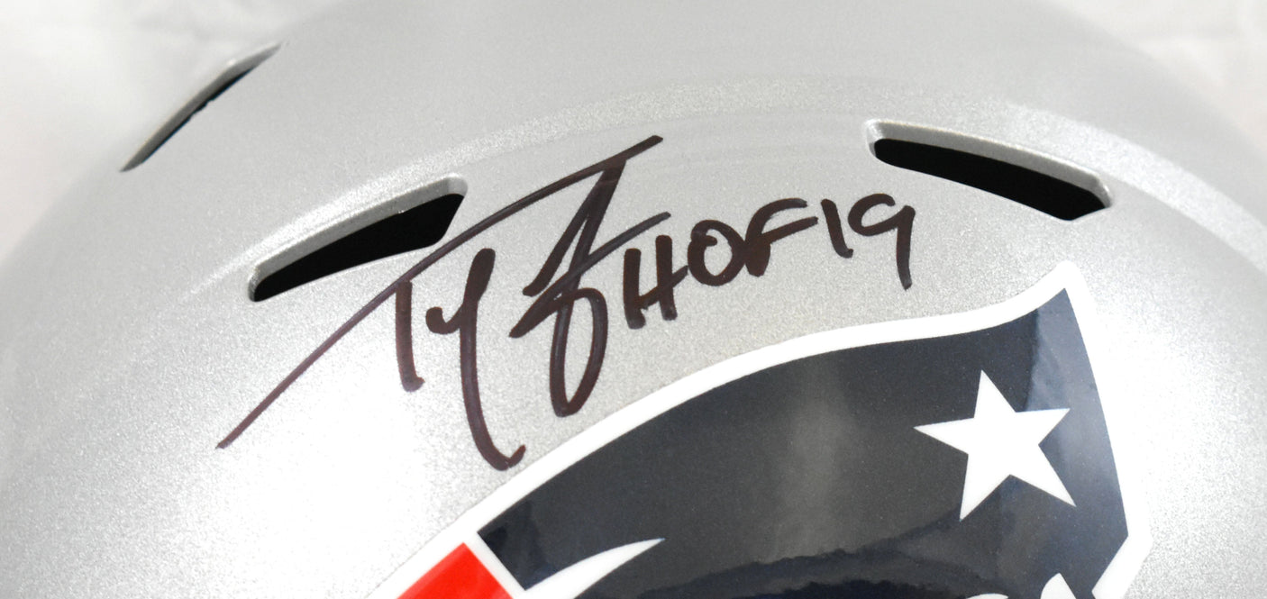 Ty Law Autographed New England Patriots F/S Speed Helmet HOF - Beckett W Holo