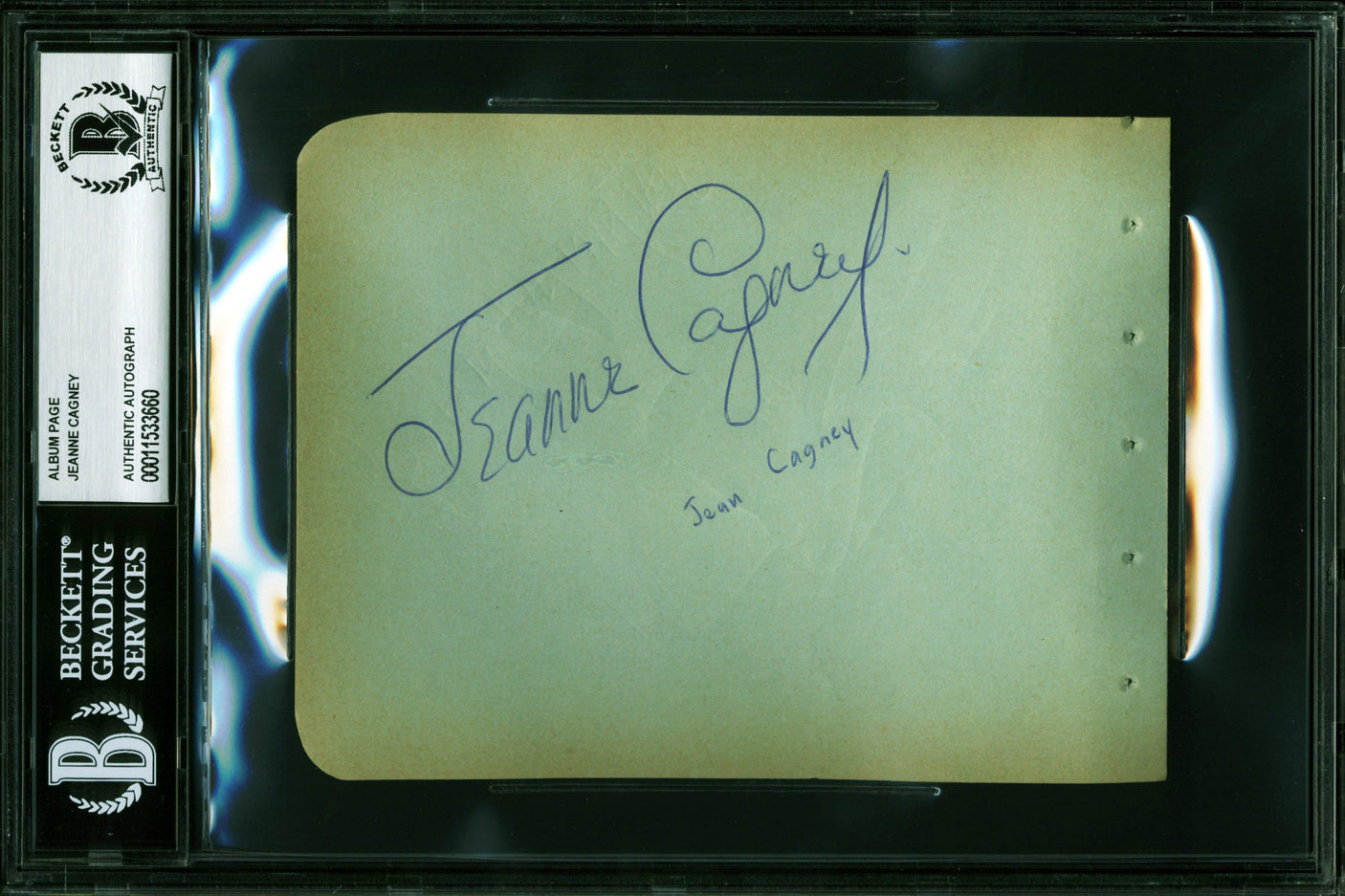 Jeanne Cagney Yankee Doodle Dandy Authentic Signed 4.5x5.75 Album Page BAS Slab