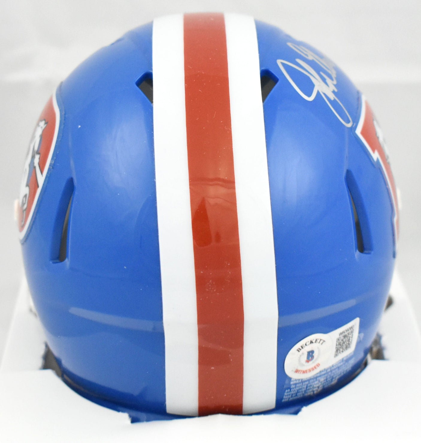 John Elway Autographed Denver Broncos 75-96 Speed Mini Helmet - Beckett W Holo