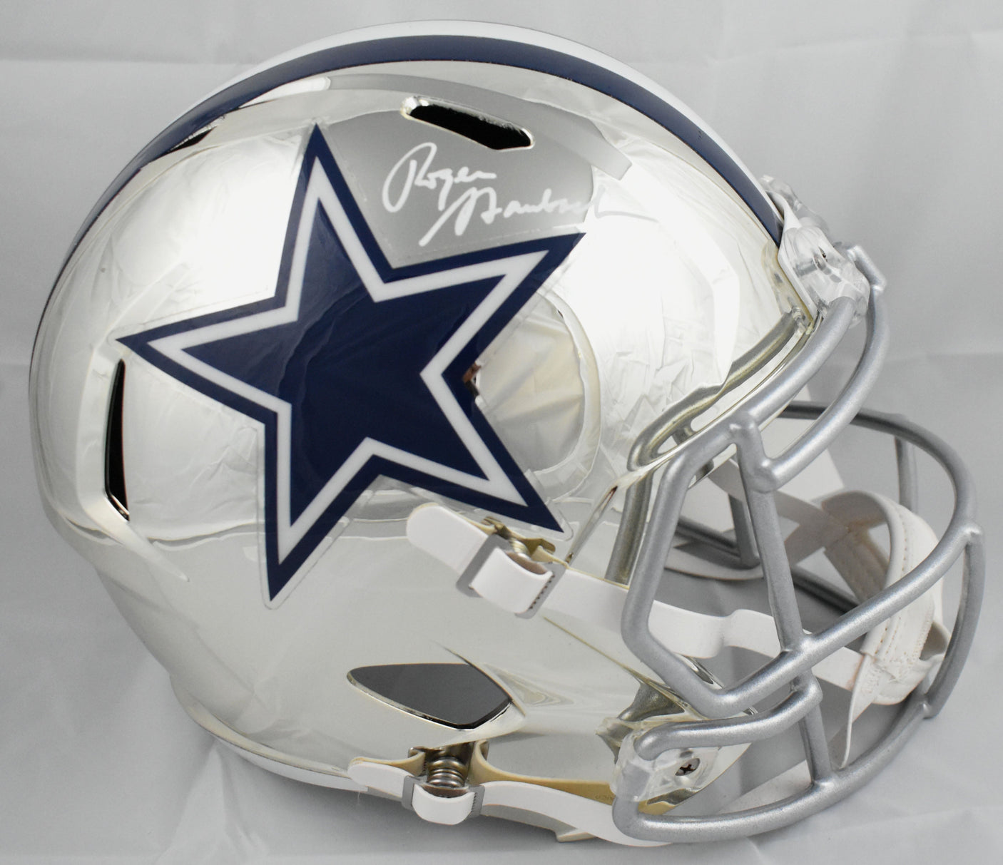 Roger Staubach Autographed Dallas Cowboys F/S Chrome Speed Helmet Beckett W Holo