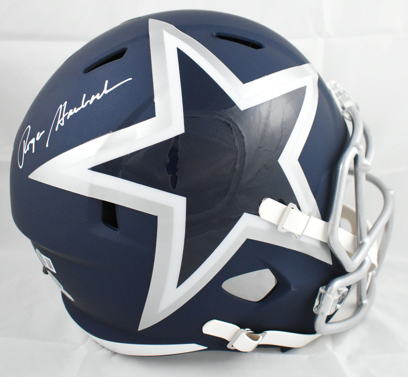 Roger Staubach Signed Cowboys F/S Amp Speed Helmet - Beckett W Holo *Back